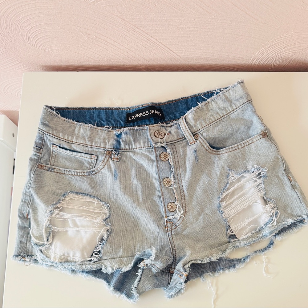 Express light denim jean shorts